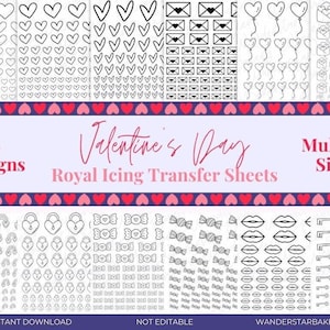 Valentine’s Day Royal Icing Transfer Sheet, Set of 12, Printable Transfer Sheet, Royal Icing Template, Royal Icing Transfer Sheet Bundle