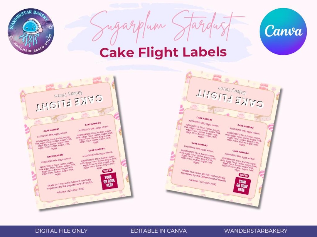 Stardust Sticker Format Sugarplum Stardust Cake Flight Label | Editable Canva Template (digital ...