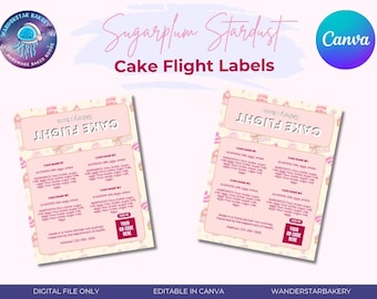 Flygetikett med Sugarplum Stardust-tårta | Redigerbar Canva-mall (digital nedladdning)