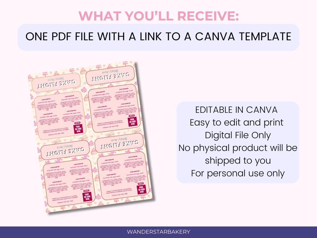 Stardust Sticker Format Sugarplum Stardust Cake Flight Label | Editable Canva Template (digital ...