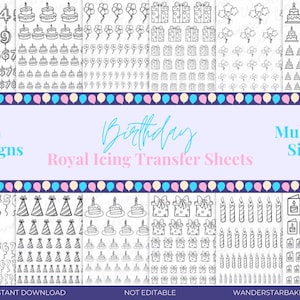 Happy Birthday Royal Icing Transfer Sheet, Set of 12, Printable Transfer Sheet, Royal Icing Template, Royal Icing Transfer Sheet Bundle