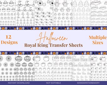 Halloween Royal Icing Transfer Sheet, 12 Designs (Digital Download)