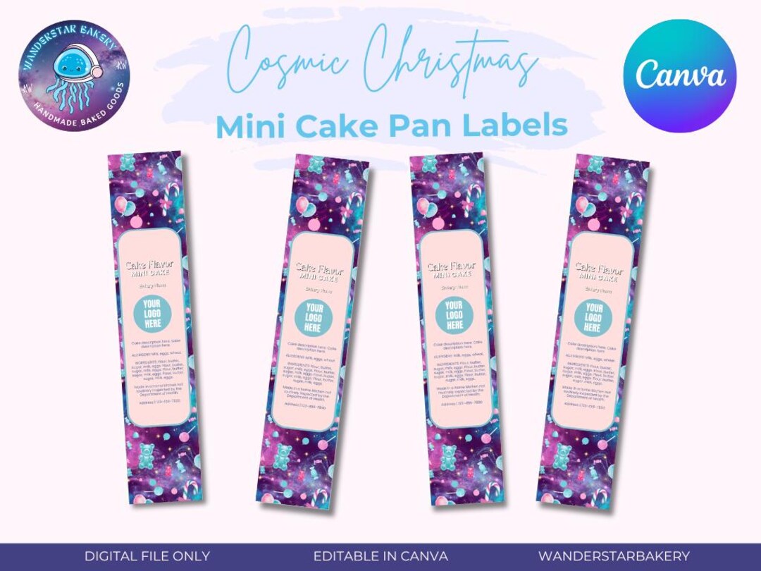 Pan Lable Cosmic Christmas Mini Cake Pan Label With Logo | Editable Canva ...