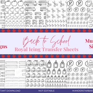 Back To School Royal Icing Transfer Sheet, Set of 12, Printable Transfer Sheet, Royal Icing Template, Royal Icing Transfer Sheet Bundle