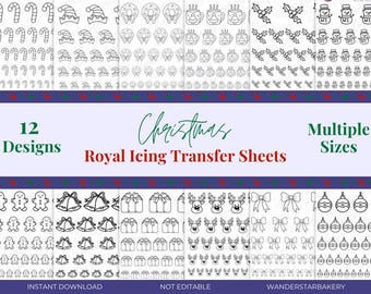 Christmas Royal Icing Transfer Sheet, Cookie Decorating Template (PDF)