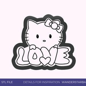 STL file - Love Kitty Cookie Cutter, Valentine’s Day, 3d printer STL file, Digital Cookie Cutter, Downloadable Cookie Cutter, digital baking