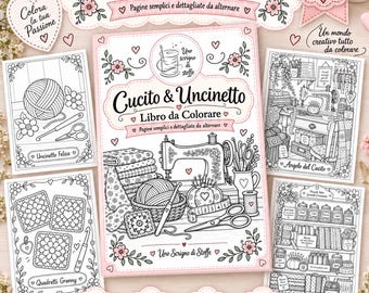 ITA | Libro da colorare Cucito & Uncinetto PDF | 20 pagine stampabili A4 | Coloring Book creativo | Download digitale immediato