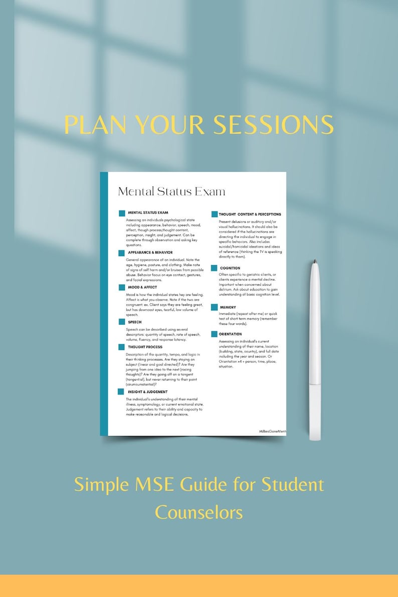 Mental Health Mental Status Exam Trainer Guide for Students Social Work ...
