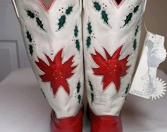 【vintage】RED COVER Western boots White BCBG Western Fancy Rodeo Cowboy Cowgirl White Leather Boots