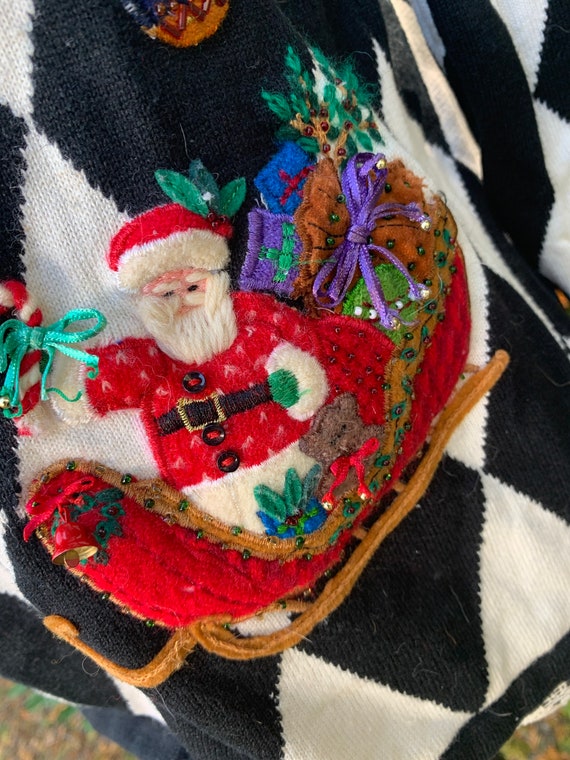 Vintage Beaded Holiday Sweater  Santa - image 6