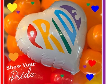 PRIDE Heart Mylar Balloon, Rainbow Letter Balloons, Party Decor