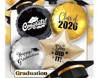 Graduation Round Foil Balloon, Round Balloons, Foil Balloon, High School Balloon, College Balloon