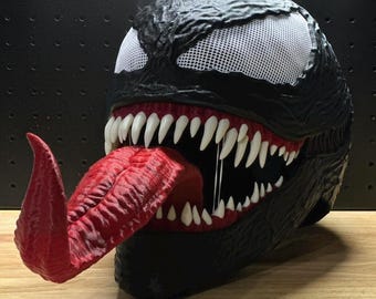 Venom Mask Wearable Helmet Cosplay – Symbiote Mask with Tongue, Marvel Venom Costume, 3D Printed Helmet Adult Size