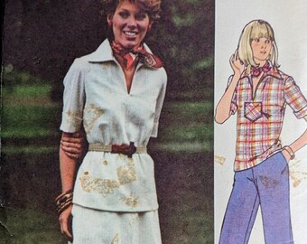 BUTTERICK 4696 UNCUT Size 38-40 Bust 42-44" Fast and Easy Top Skirt Pants Vintage 1970's Pattern