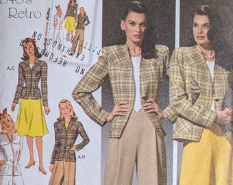 SIMPLICITY 4044 UNCUT Size 10-18 1940's Retro Skirt Pants Trousers Jacket Blazer Suit Wardrobe Vintage Pattern