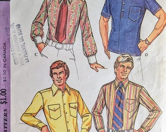 McCALL'S 3439 UNCUT Chest 38 Men's Shirt Wardrobe Dress Sport Knit Polo Long Short Sleeve Western Pockets Vintage 1970's Pattern
