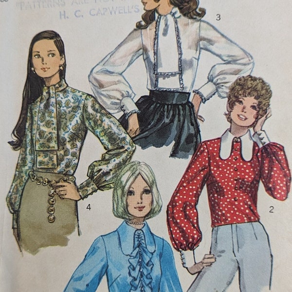 SIMPLICITY 9068 Size 14 Bust 36" Blouse Top Ruffle Tie Collar Lace Long Sleeves Cuffs Vintage 1970's Pattern