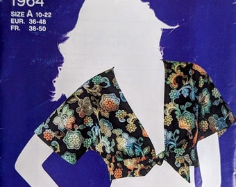 SIMPLICITY 1964 UNCUT Size 10-22 Sew Simple One Easy Project Jacket Wrap Tie Front Cropped Kimono Short Sleeve Oop Pattern