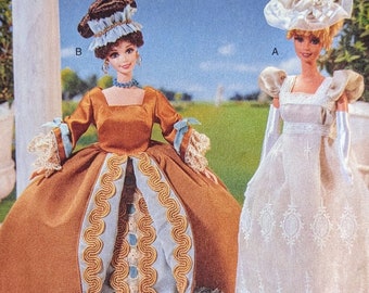 VOGUE 9867 UNCUT Linda Carr Barbie Fashion Doll Historical Clothes Regency 18th Century Georgian  Dress Vintage 1990's Pattern