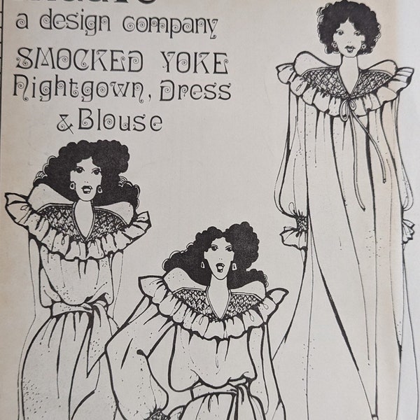 MAUVE UNCUT Smocked Yoke Nightgown Dress Blouse Size 6-16 Bust 34 1/2 - 40 1/2" Ruffles Smocking Sash Tie Vintage 1980's Pattern