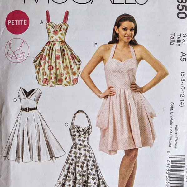 McCALL'S 6350 UNCUT Size 6-14 Laura Ashley Halter Strapless Sweetheart Drape Circle Skirt Petite Oop Pattern