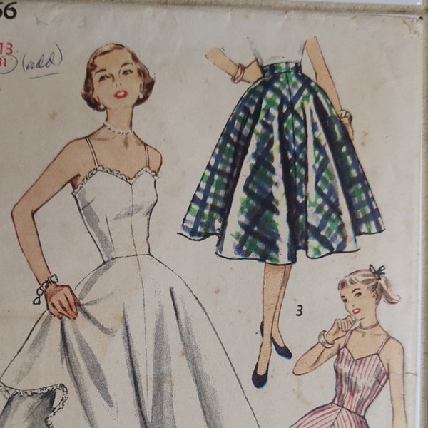 SIMPLICITY 3766 UNCUT Size 13 Bust 31 Slip and Petticoat Ruffles Gored Skirt Full Petticoat Circle Vintage 1950's Pattern