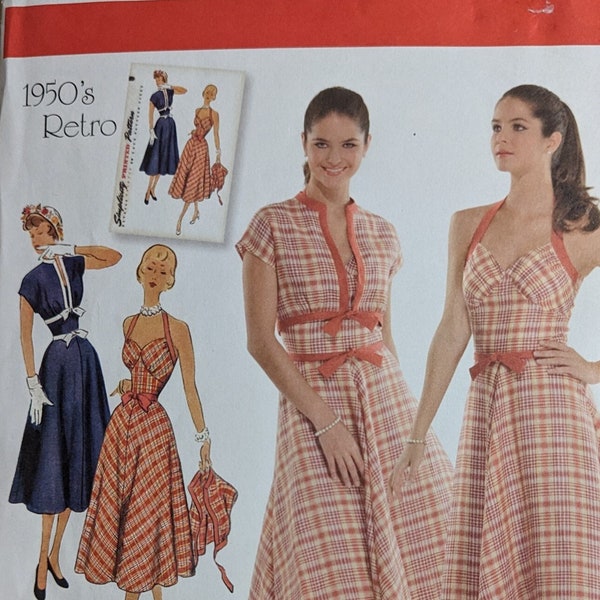 SIMPLICITY 3780 UNCUT Size 6-14 1950's Retro Halter Sundress Dress and Bolero Jacket OOP Sewing Pattern