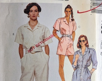 McCALL'S 4186 UNCUT Size 10 Bust 32 1/2" Jumpsuit Romper Camp Shirt Short Cuffed 3/4 Sleeves Pants Vintage 1980's Pattern