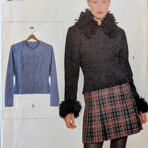 VOGUE 9930 Oklippt Storlek 6-22 Stickad Jacka med Prinsessömmar Krage Bandad Pälsmanschett Långärmad Vintage 1990-talsmönster