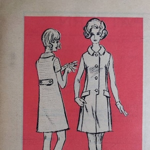 FRAMSTÅENDE DESIGNER M268 OSKUREN Storlek 8 Byst 31 1/2 Leslie Fay Ärmlös Klänning med Knappar Fram Prinsesssömmar Krage Postorder Vintage 1960-tal