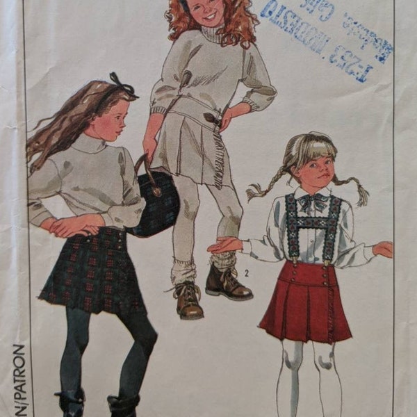 SIMPLICITY 8761 taille non coupée 8 10 12 filles jupe portefeuille plissée courte motif vintage des années 1980