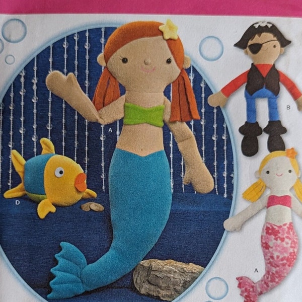 SIMPLICITY 1131 UNCUT Stuffed Mermaid Pirate Shark Fish Toy Abby Glassenberg Pattern