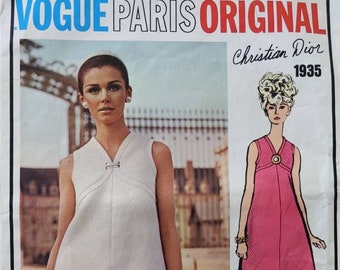 VOGUE 1935 Christian Dior Size 12 Bust 34 Paris Original One-Piece Dress A-Line V-Neck Vintage 1960's Dress