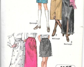 SIMPLICITÉ 9099 taille 12 taille 25 1/2 hanche 36, vintage des années 1970 Jiffy Mini Midi Maxi jupes motif rétro