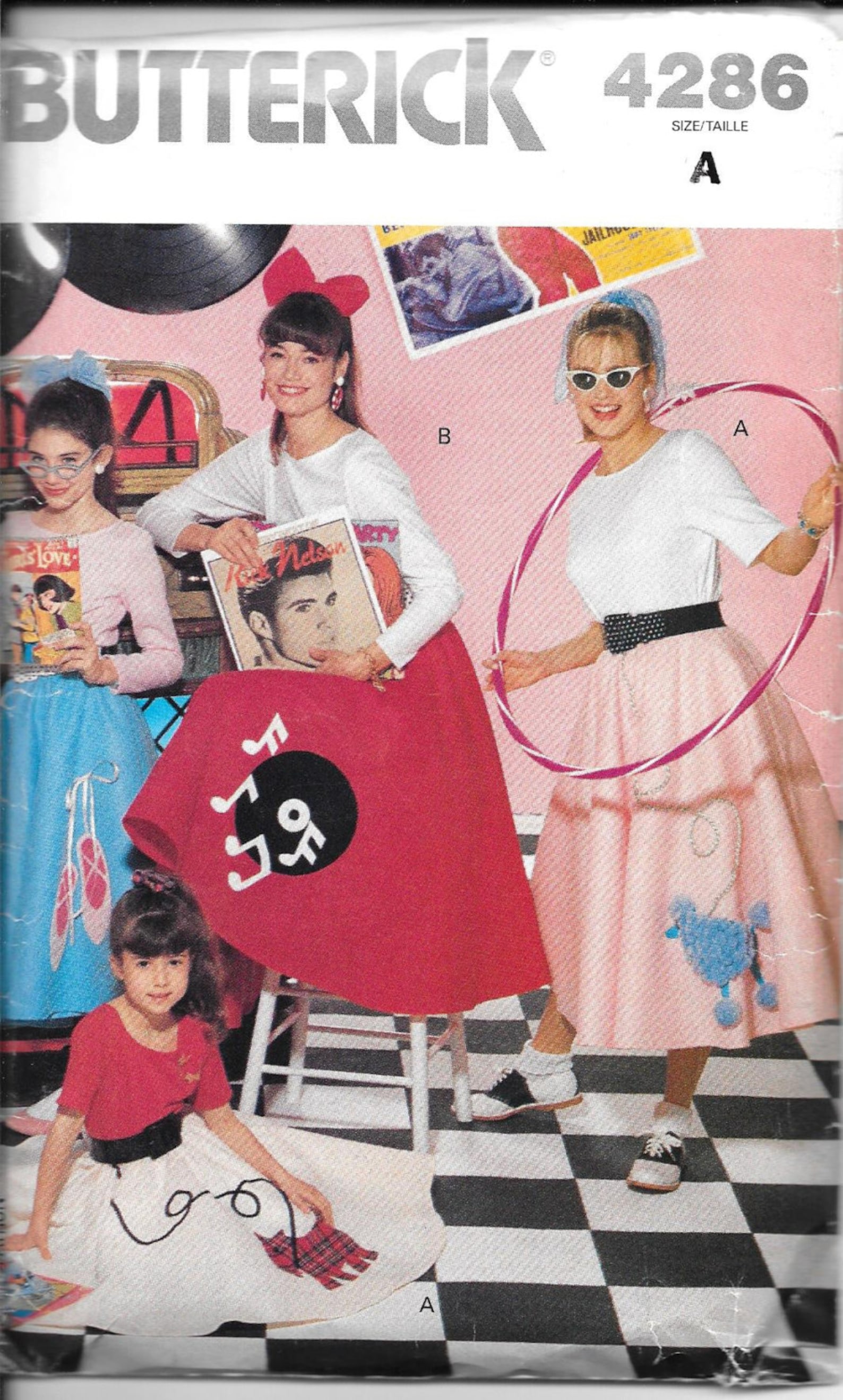 mccall's 4286 uncut size xs-l 1950's poodle scottie ballet shoes record music applique halloween circle skirt top blouse