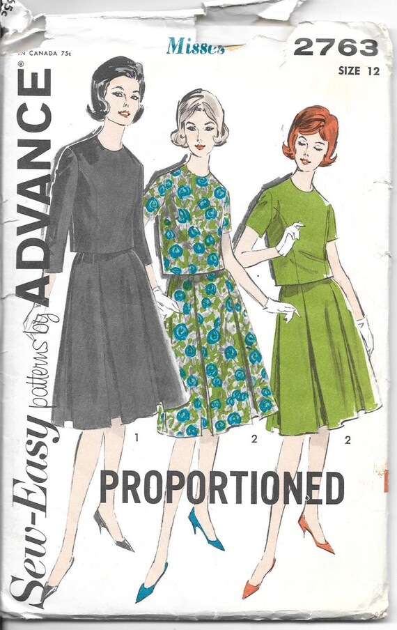 ADVANCE 2763 Size 12 Bust 32 Vintage 1960's Two-piece Dress