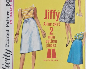 SIMPLICITY 5937 Waist 30" Jiffy A-Line Skirt Simple-to-Sew Vintage 1960's Pattern