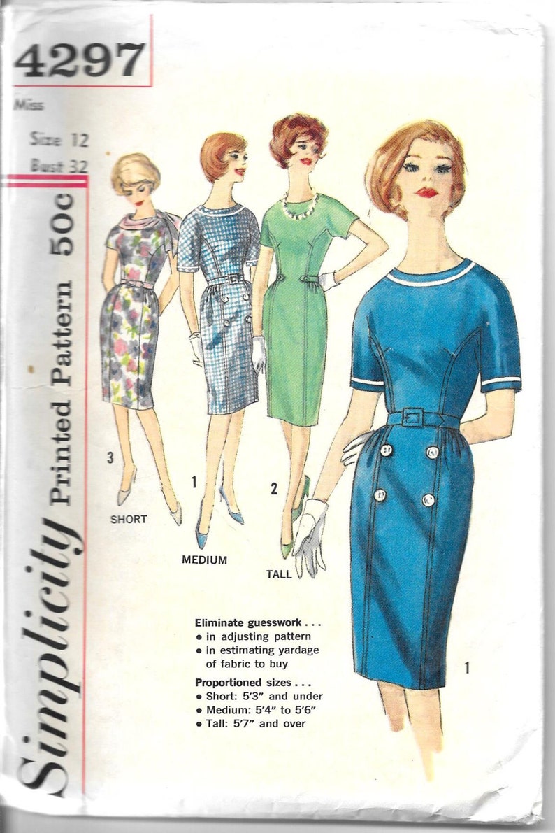 Simplicity 4297 Size 12 Bust 32 Vintage 1960 S One Piece Etsy Simplicity 4297 Size 12 Bust 32 Vintage 1960 S One Piece Etsy