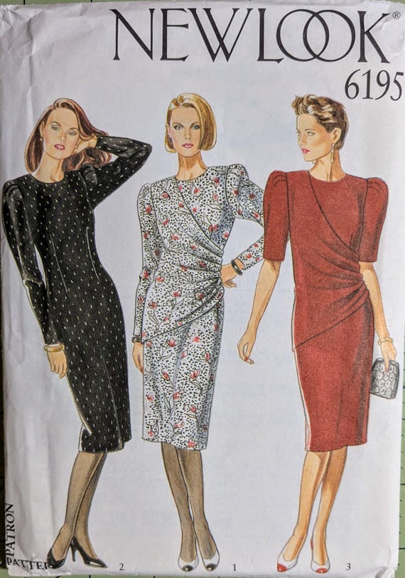 NEW LOOK 6195 UNCUT Size 8-18 Dress Sheath Knee Length Long Short Sleeves Drape Vintage 1990's Pattern - Etsy NEW LOOK 6195 UNCUT Size 8-18 Dress Sheath Knee Length Long Short Sleeves Drape Vintage 1990's Pattern - Etsy