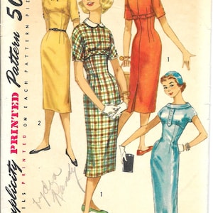 SIMPLICITY 1799 UNCUT Size 14 Bust 34 Vintage 1950's Kimono Sleeves Slim Pencil Skirt Peter Pan Collar Button Front Midriff Dress Pattern