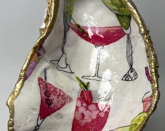 Cocktail Decoupage Oyster Shell #1