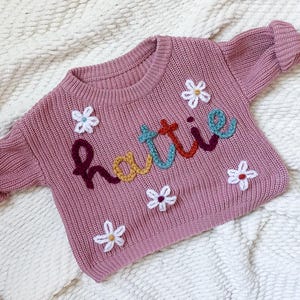 Baby Embroidered Name Sweater | Custom Floral Toddler Name Sweater | Colorful Baby Toddler Sweater| Personalized Baby Shower Gift