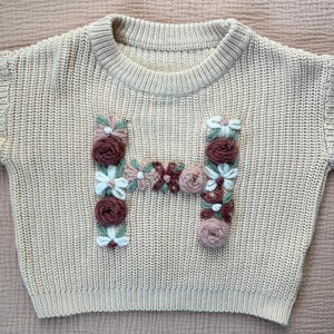 Floral Letter Sweater | Custom Embroidered Initial Sweater | Hand Embroidered Baby Toddler Knit Sweater| Personalized Baby Shower Gift