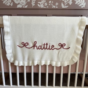 Bow Baby Name Blanket | Hand Embroidered Personalized Blanket | Baby Name Blanket | Custom Baby Shower Gift