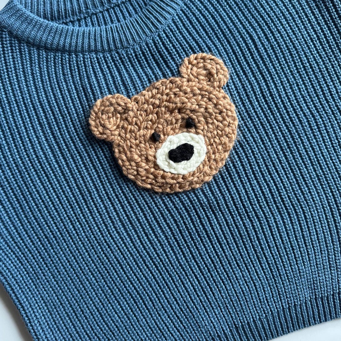 Teddy Bear Short Sleeve Sweater Top with Scalloped Detailing