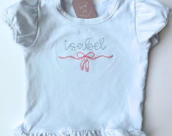 Personalized Girl Ballet Bow Shirt | Custom Ballet Shirt | Embroidered Toddler Name Shirt | Monogrammed Toddler T-Shirt | Ballerina Shirt