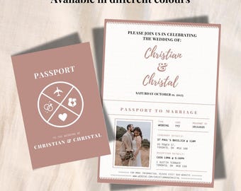 Invitación de boda con formato de pasaporte / Boda de destino / Boda con temática de viajes / Descarga digital imprimible únicamente / Descarga de plantilla
