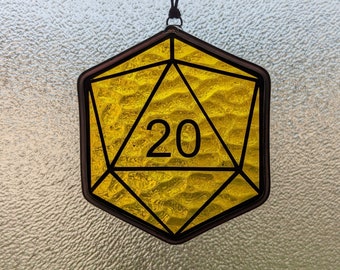 D20 Stained Glass - Gamer Gift - DnD Gift - Tabletop RPG - Roll a Critical Hit - Gaming Gear