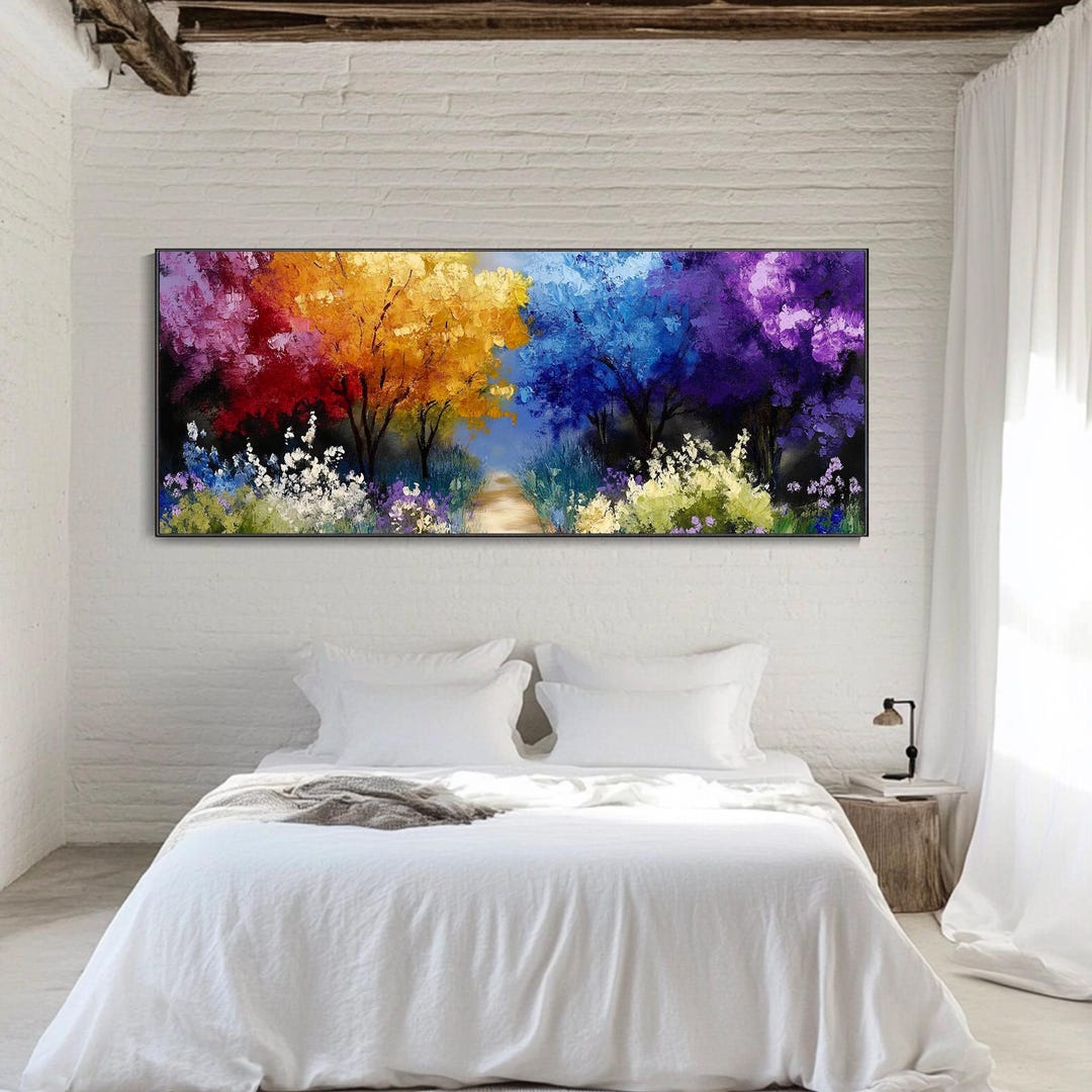 3D Trees Textured Wall Art Oil Painting on Canvas Original Colorful ...