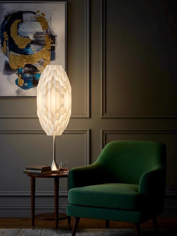 Crystalline Table Lamp: Tall Metal Base, Mid-Century Modern Design